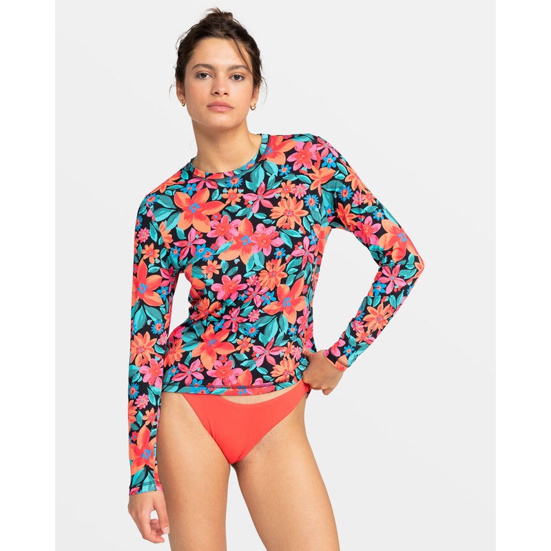 Roxy Sea Skippin PT L/S Rashguard-Anthracite Floral Fiesta Big