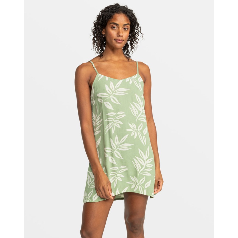 Roxy Shine A Light Printed Dress-Oil Green Leavin