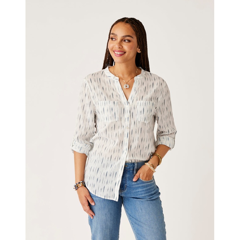 Carve Designs Dylan Gauze Tunic L/S Shirt-Azul Ikat