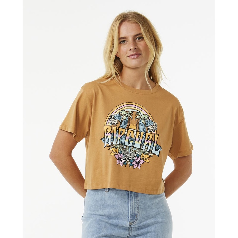 Rip Curl Block Party Crop Tee-Light Brown