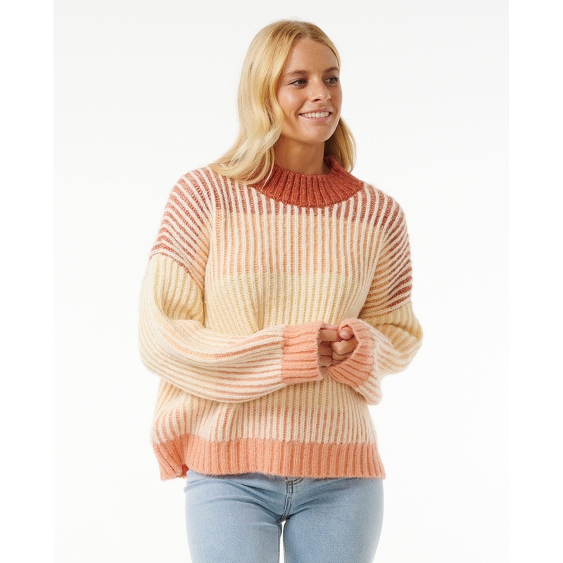 Rip Curl Soleil Rib Knit Crew Sweater-Burnt Red