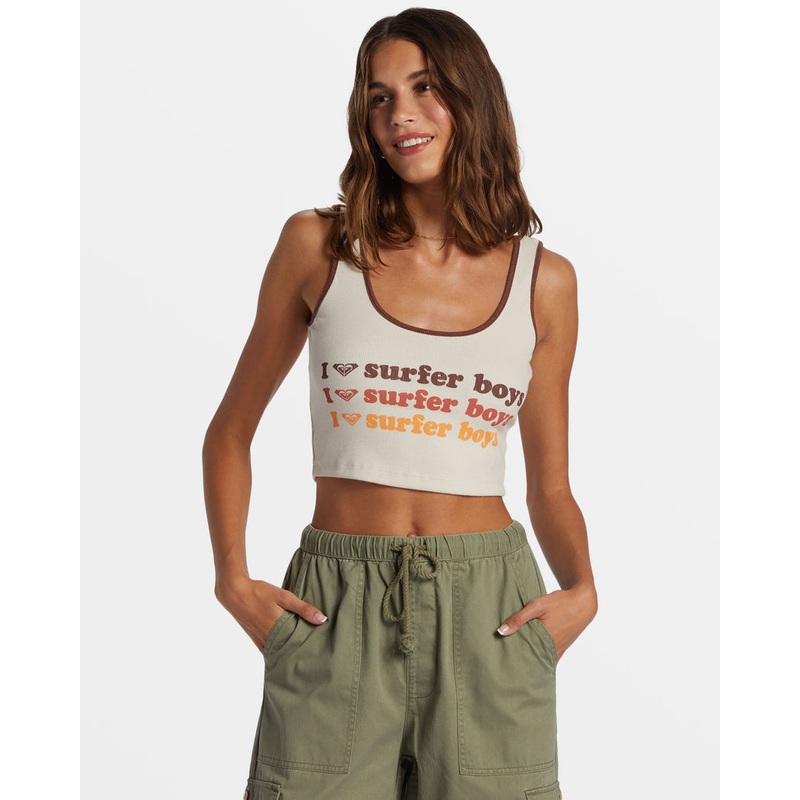 Roxy I Heart Surfer Boys Dive In Tank-Parchment