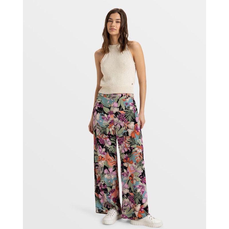 Roxy Midnight Avenue Crepe Pants-Phantom Moody Tropical