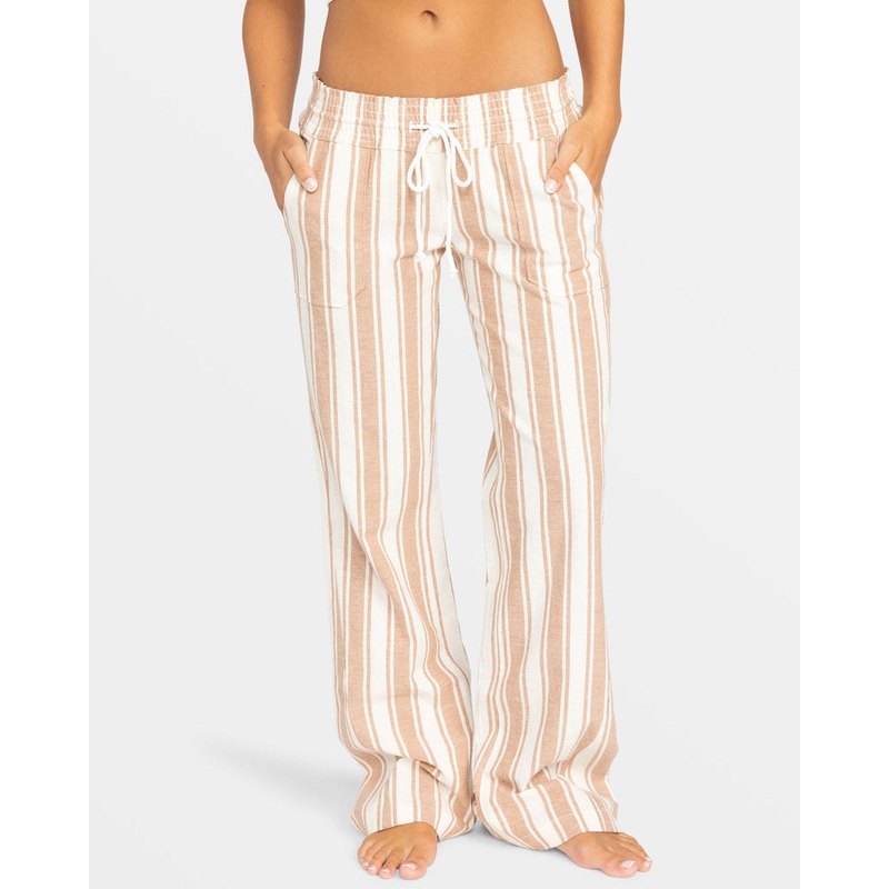 Roxy Oceanside YD Pants-Camel Sandy Stripe