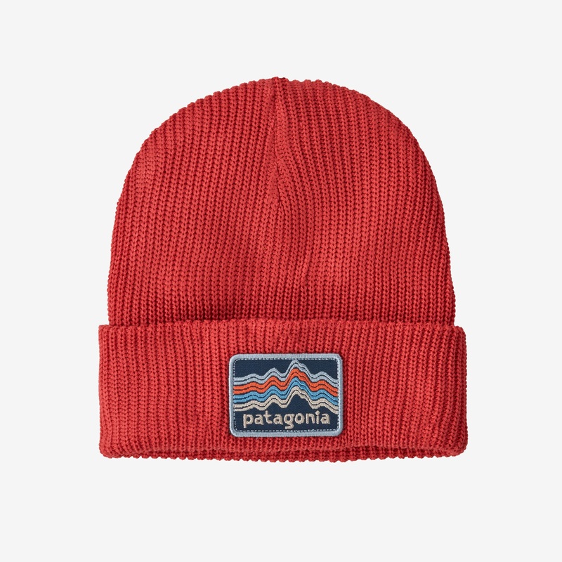 Patagonia K’s Logo Beanie-Ridge Rise Stripe: Sumac Red
