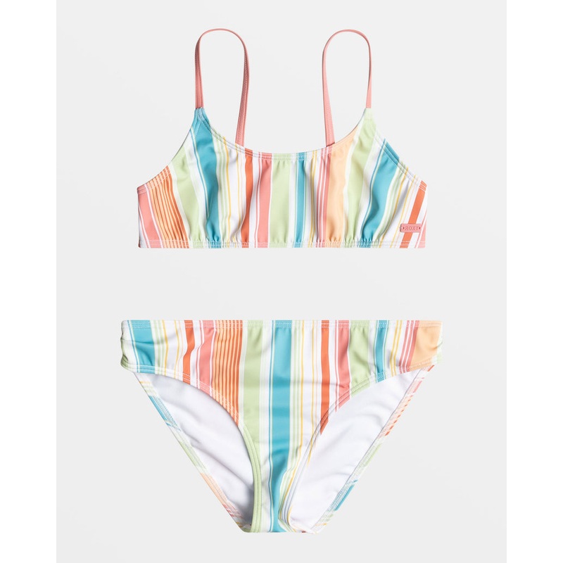 Roxy Girls Siesta Stripe Bralette Bikini-White Salty Stripe