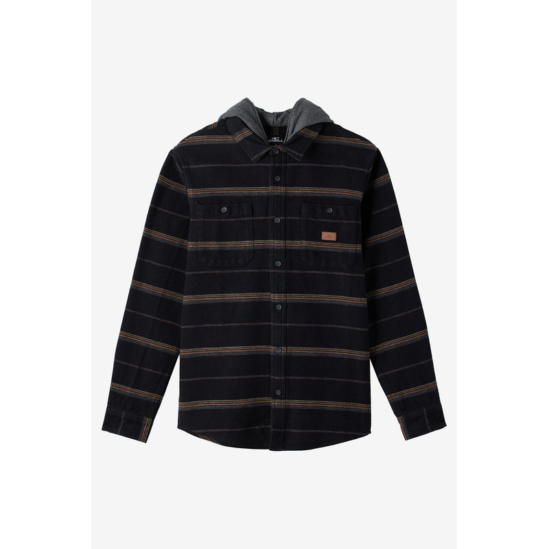 O’Neill Landmarked Stripe Hooded Flannel Shirt-Black