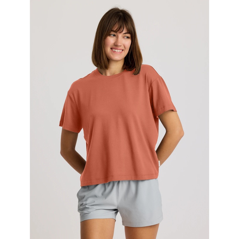 Free Fly Bamboo Current Boxy Tee-Redwood