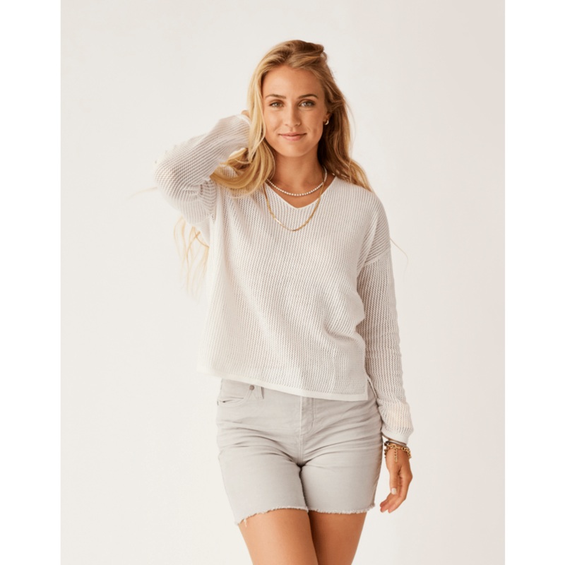 Carve Designs Zella Mesh Pullover Sweater-Cloud