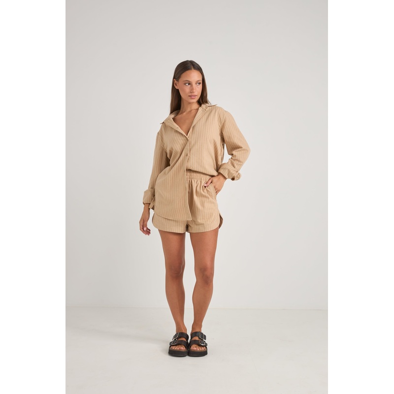 Rhythm Bryon Striped L/S Shirt-Natural