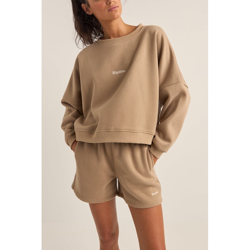 Rhythm Logo Crew Fleece Sweatshirt-Taupe