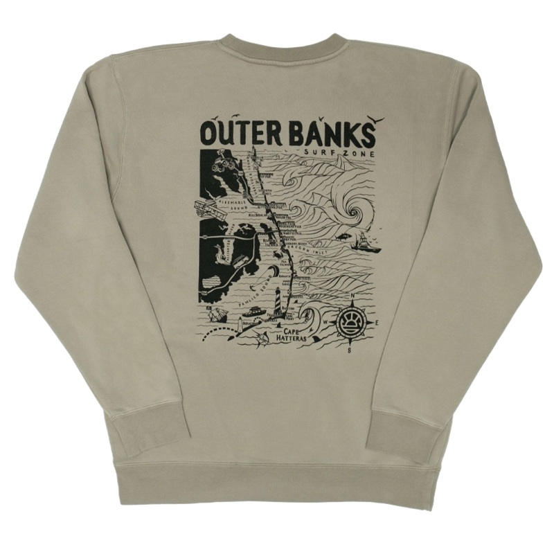 REAL Outer Banks Map Crew Sweatshirt-Cement