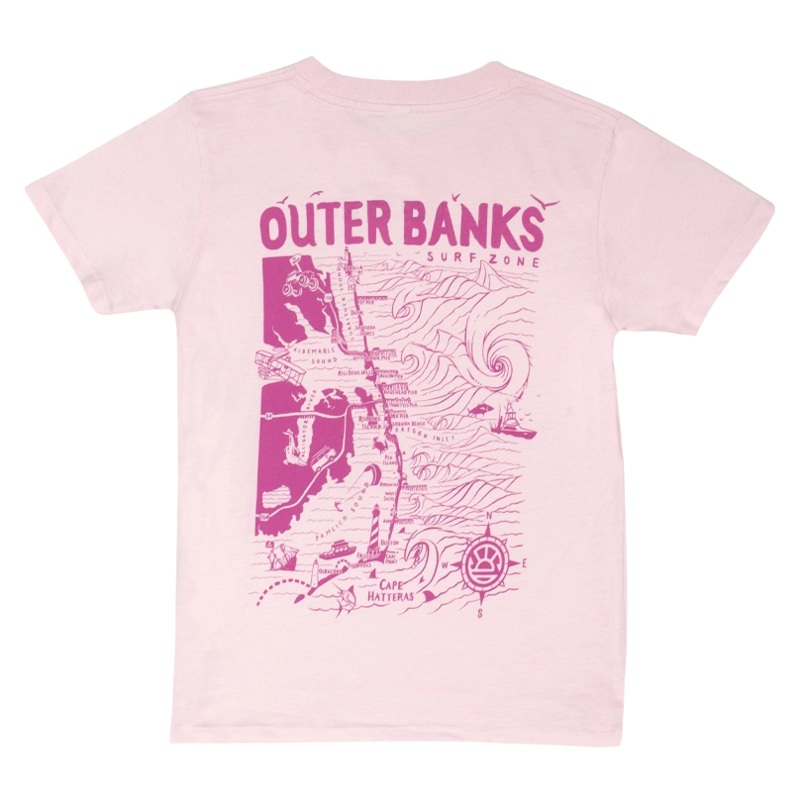 REAL Outer Banks Map Kids Tee-Light Pink