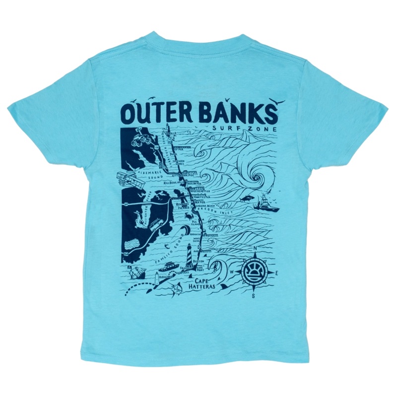 REAL Outer Banks Map Kids Tee-Pacific Blue