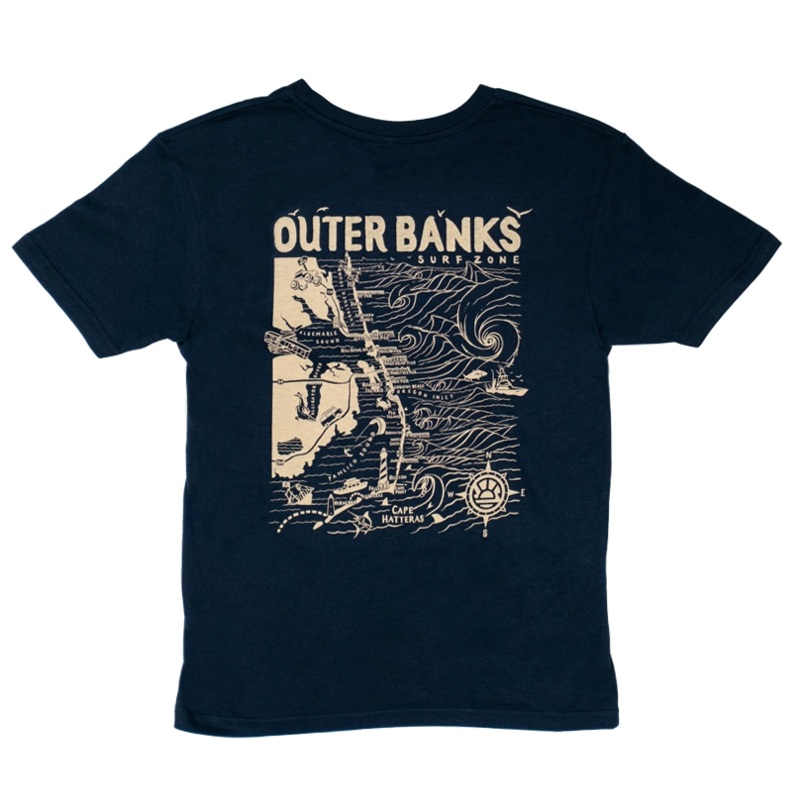 REAL Outer Banks Map Youth Tee-Navy Blazer