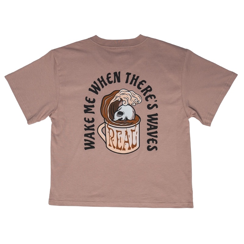 REAL Wmn’s Wake Me When There’s Waves Tee-Hazy Pink