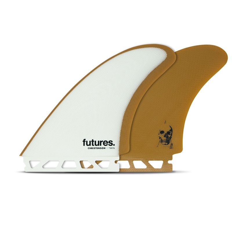 Futures Christenson Fiberglass Twin Fin Set-White/Brown