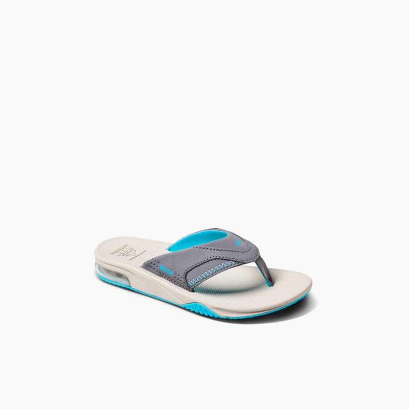 REEF Kids Fanning Sandal-Grey/Aqua/Oak