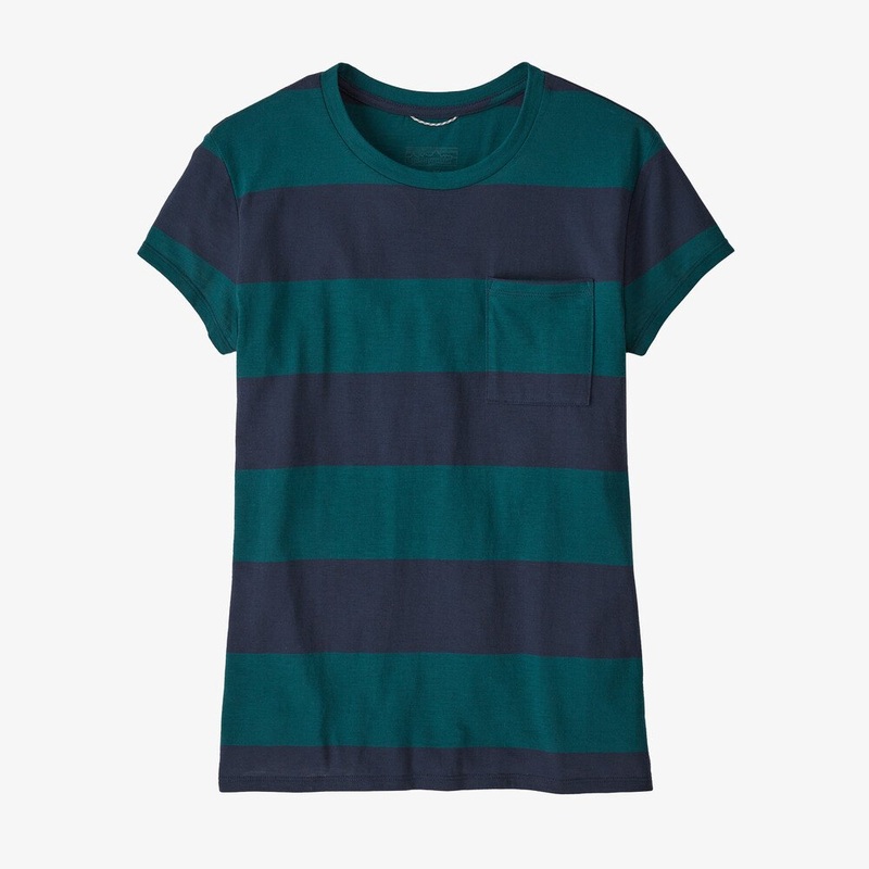 Patagonia W’s Mainstay Tee-Anchor Stripe: Dark Borealis Green