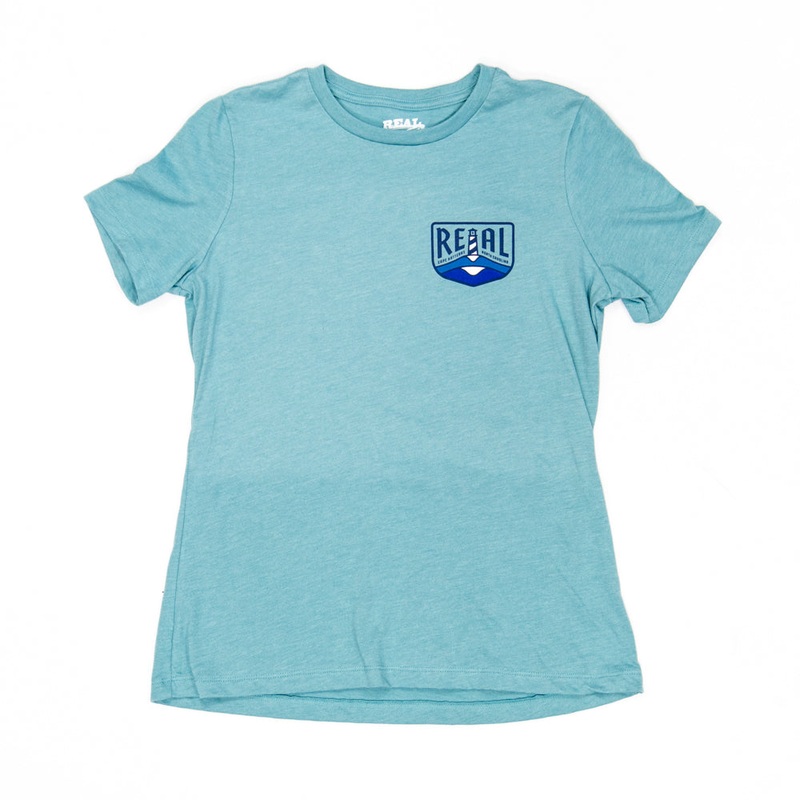 REAL Wmn’s Lighthouse Badge Tee-Heather Blue Lagoon