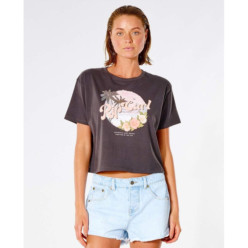 Rip Curl On The Coast Crop Tee-Washed Black