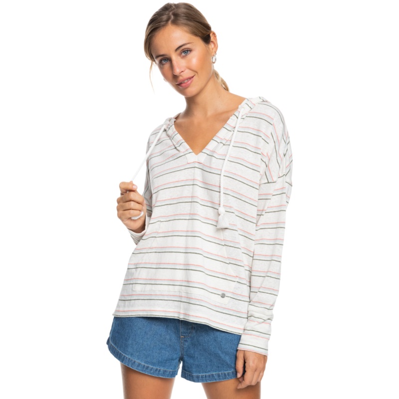 Roxy Paddle Out Stripe Sweatshirt-Snow White