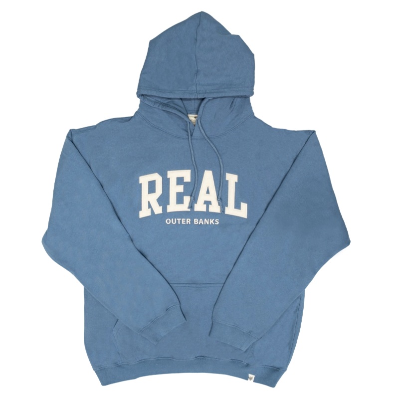 REAL Block Letters Applique Hooded Sweatshirt-Denim