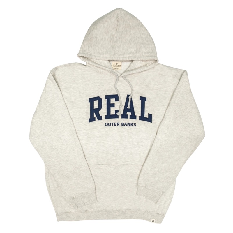 REAL Block Letters Applique Hooded Sweatshirt-Oatmeal