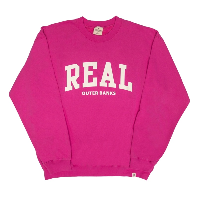 REAL Block Letters Crew Sweatshirt-Rasberry Rose