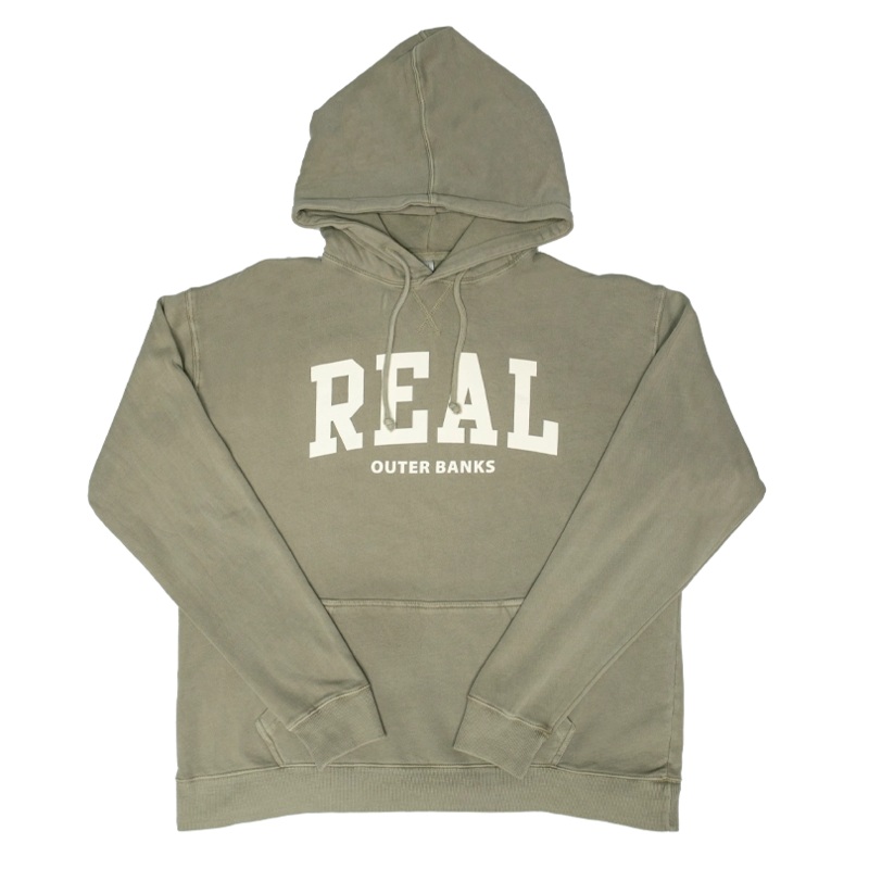 REAL Block Letters Hooded Sweatshirt-Dark Sage