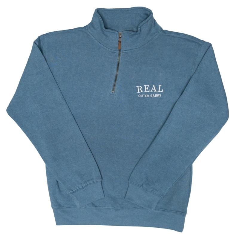 REAL Block Letters Quater Zip Sweatshirt-Denim