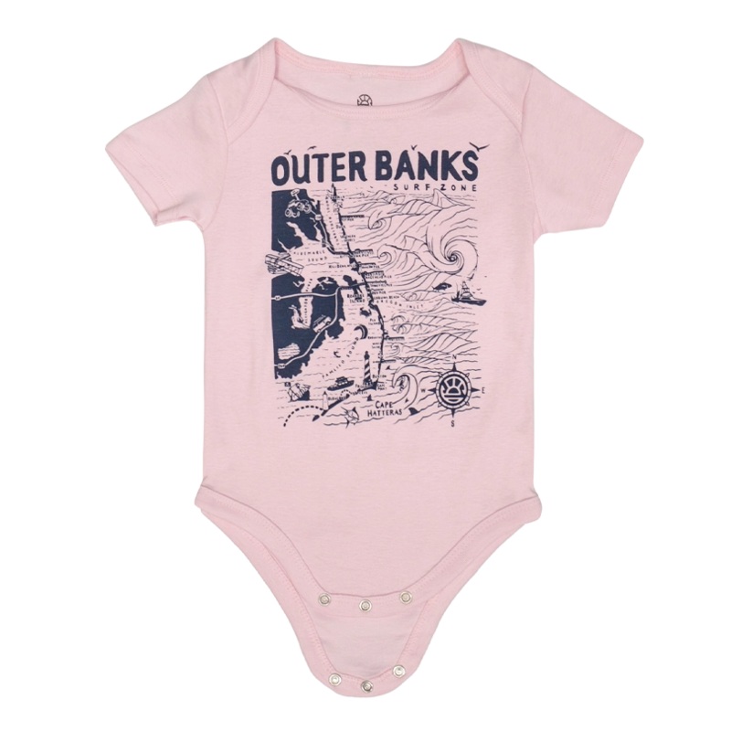 REAL Outer Banks Map Baby Onsie-Light Pink