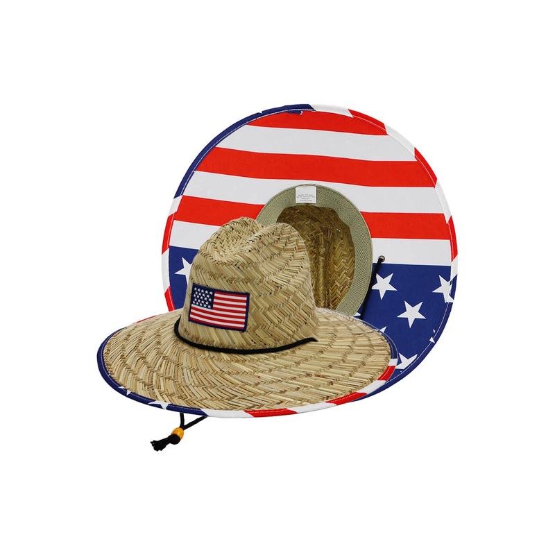 American Flag Under Brim Rush Straw Lifeguard Hat