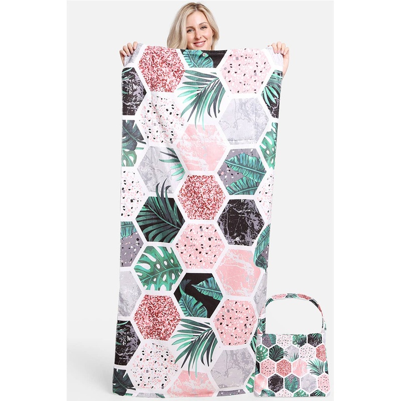 Leaves And Tile Print Beach Towel Bag
