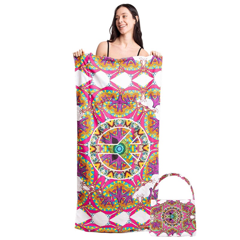 Peace Symbol Pattern Print Beach Towel Bag