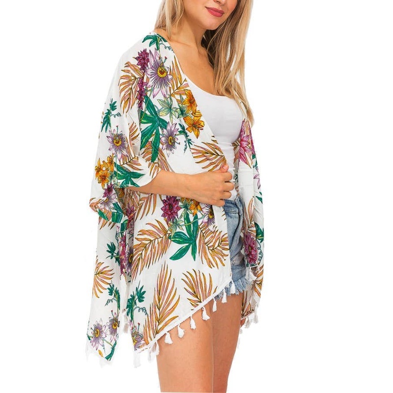 Spring Leaves And Floral Bohemian Crochet Trim Cover Up