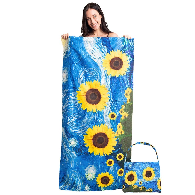 Sunflower Print Beach Towel Bag