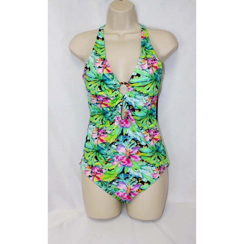 One Piece Swimsuit Vibrant Green Floral