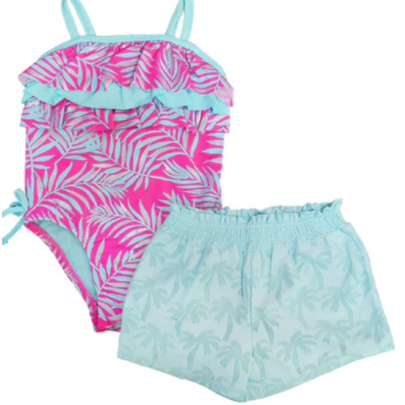 Penelope Mack Little Girl’s One-Piece Swimsuit and shorts (Pink/Blue)