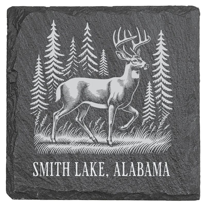 Smith Lake Deer – 4″ Square Slate Coaster