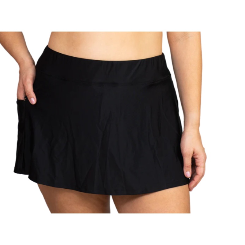 Black Plus Side Zipper Swim Skirt w/Pockets – Black