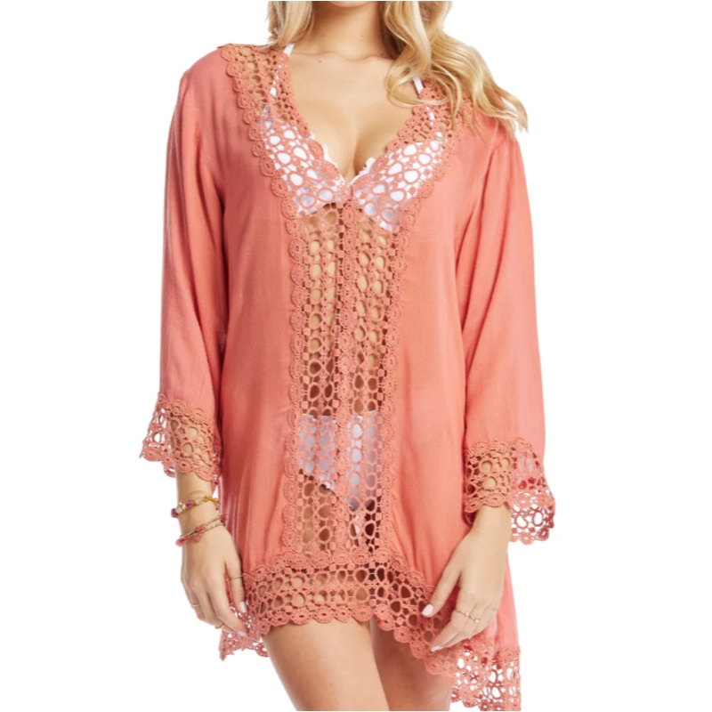 Lace Crochet Stripe  Cover Up  – Terracota