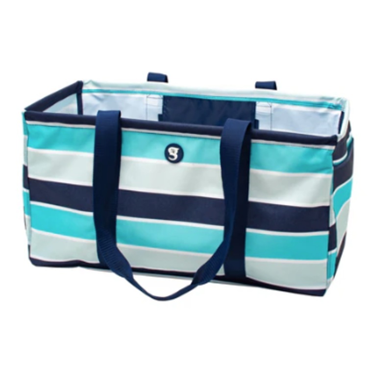 Large Utility Tote – Blue/Grey Wide Stripe