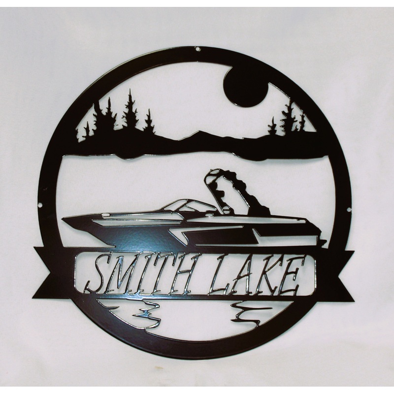 Smith Lake Ski Boat Circle Wall Art