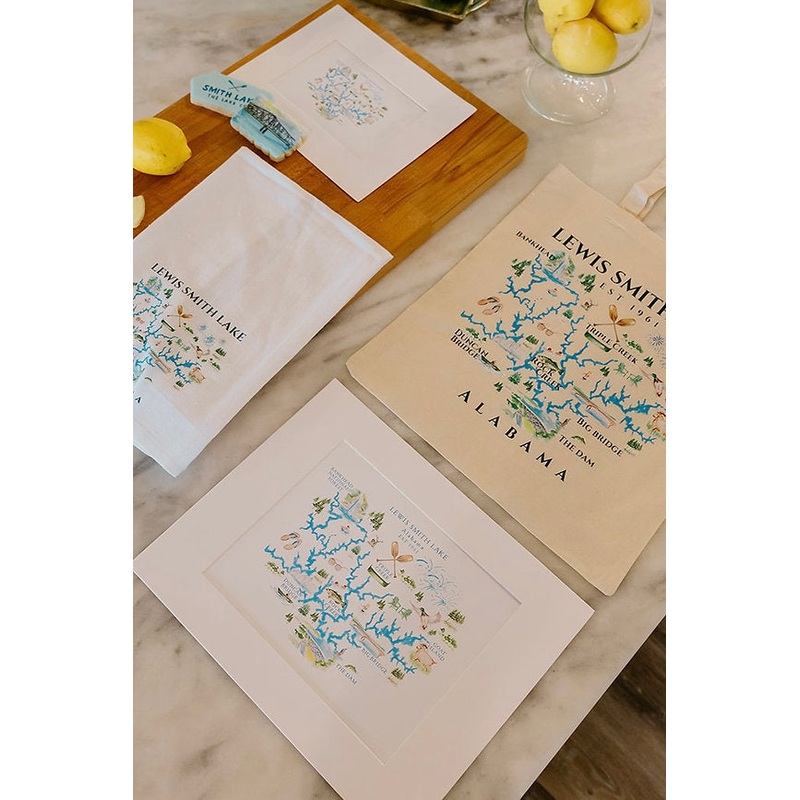 Smith Lake Watercolor Map Canvas Bag