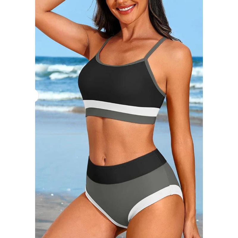 Sporty Color Block High Waisted Two-Piece Swimsuit (Sold by Piece)