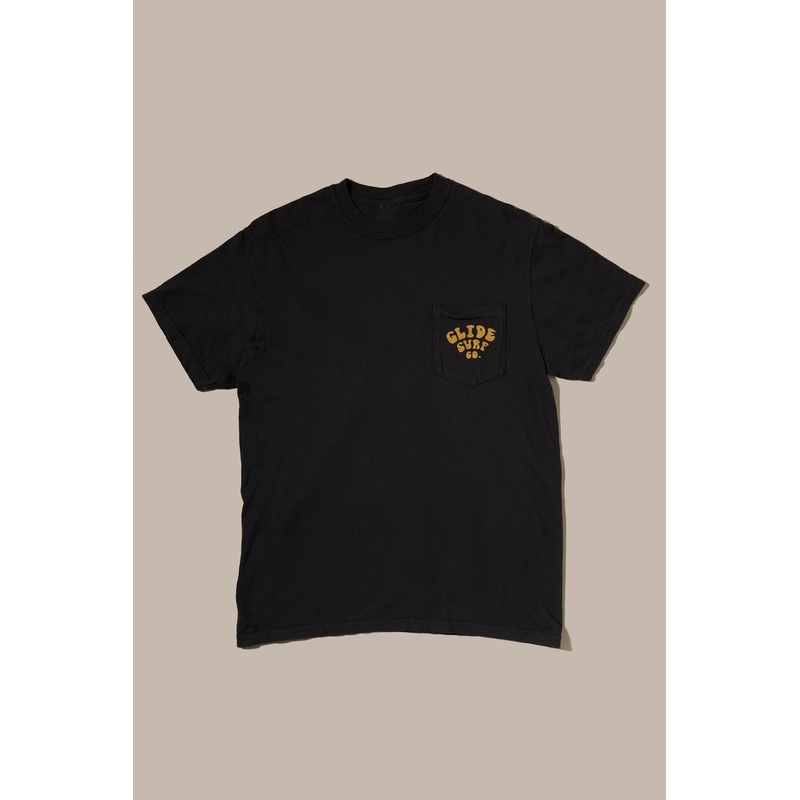 Glide SS Pocket Tee – Stacked logo, Black with Gold