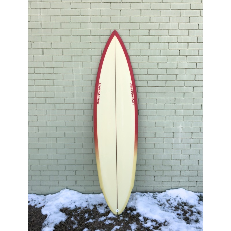 6’6″ Lovemachine Surfboards TWRP – Yellow w/ Red Spray Rails