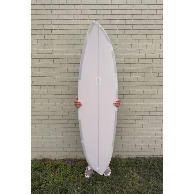 6’1″ Lovemachine Surfboards Zambal (Regular) – Grey / Green Abstract
