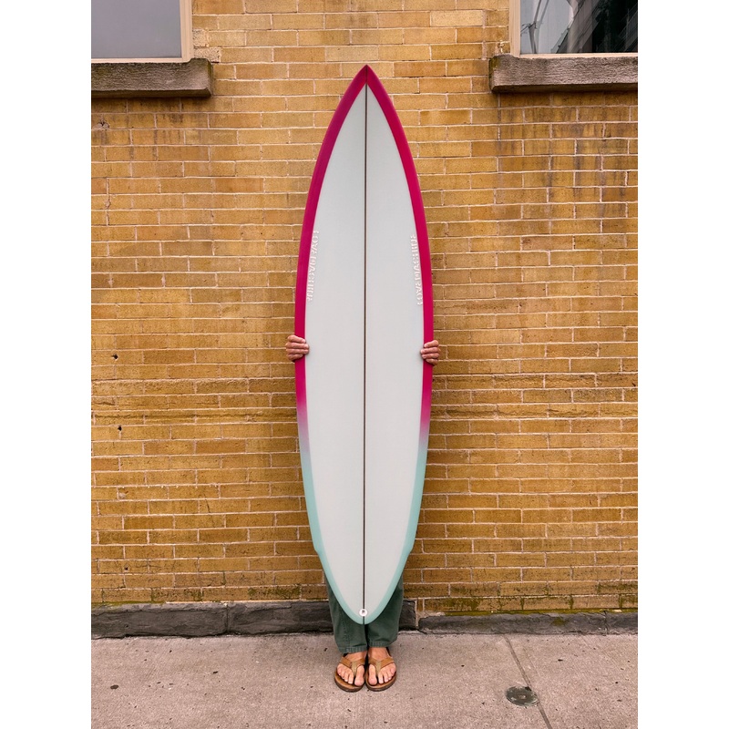 6’4″ Lovemachine Surfboards TWRP – Pink/Turquoise Rail Spray